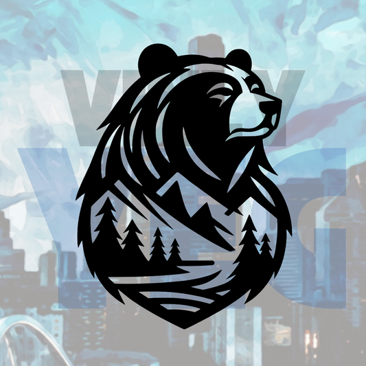 Majestic Bear & Mountain Wilderness – Vinyl Decal – Car Decal, Truck Decal, Van Decal & More!