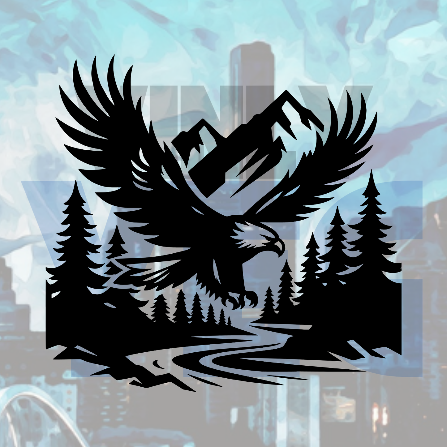 Mountain River Eagle – Vinyl Decal – Car Decal, Truck Decal, Van Decal & More!