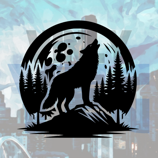 Lunar Howling Wolf – Vinyl Decal – Car Decal, Truck Decal, Van Decal & More!