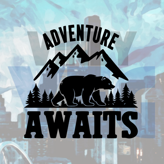 Adventure Awaits Bear – Vinyl Decal – Car Decal, Truck Decal, Van Decal & More!